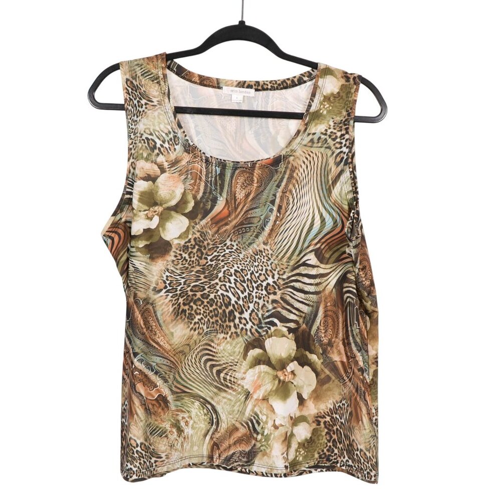 Erin London Floral Animal Print Tank L Womens Boho Hippie Earthy Paisley Satin